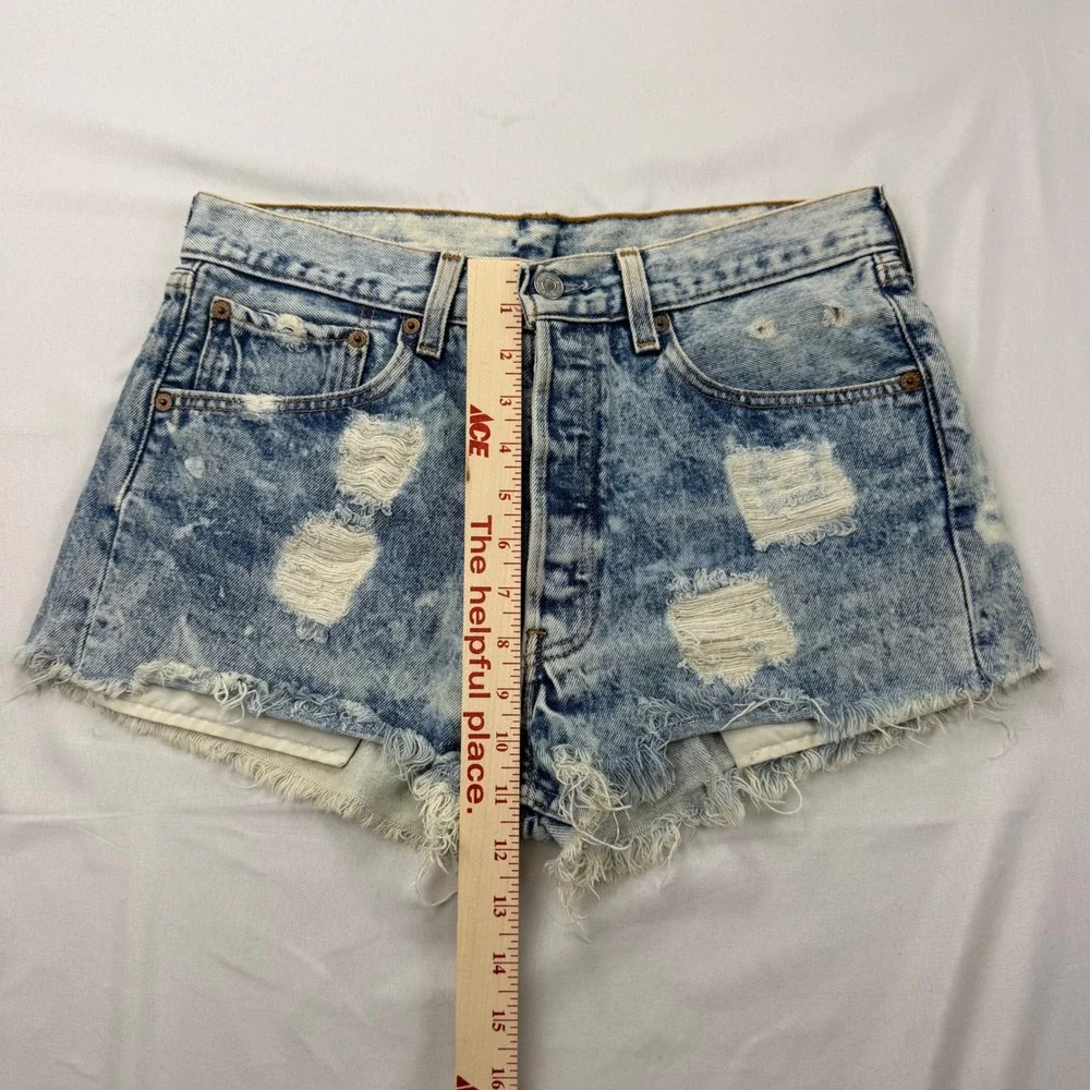 Levi's 501 Denim Cut Off Shorts Men's 30 Acid Wash Distressed High Rise USA READ